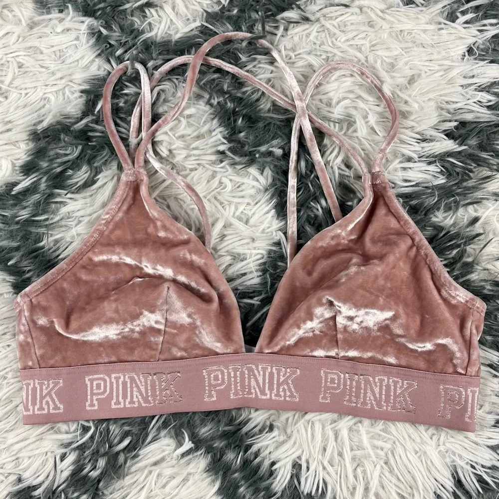 Victoria's Secret PINK Womens Bralette Velour Velvet Unlined Strappy Back Medium